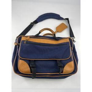 Vintage LL Bean Bag Blue Tan Waxed Canvas Laptop School 18 x 12 Work Career